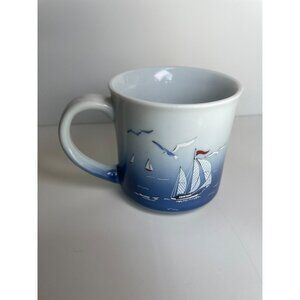 Vintage Otagiri Nautical Ceramic Coffee Mug With Sailboat & Seagull Design